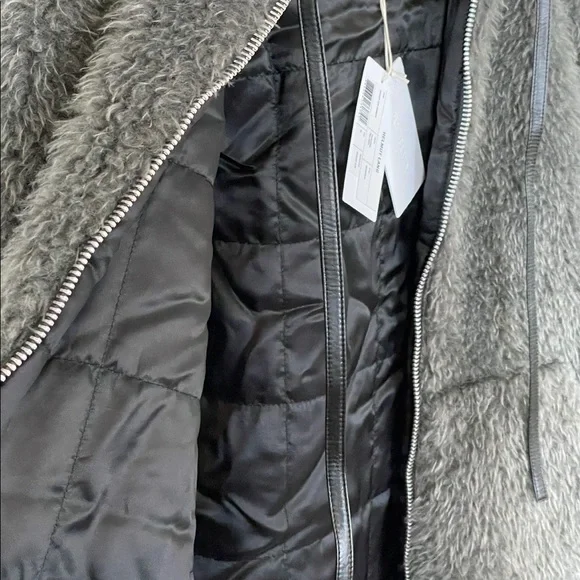 HELMUT LANG Leather Trimmed Faux Shearling Hooded Jacket - Women’s Medium - New